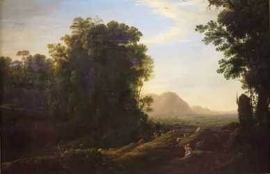 Paysage avec un berger jouant de la flûte